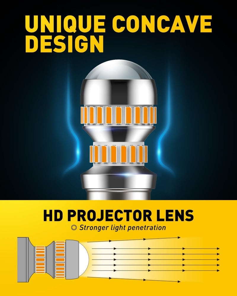 AUXITO 1156 LED Bulbs Amber Yellow 400% Super Bright 7506 BA15S P21W LED Bulb with Projector for Front Rear LED Turn Signal Bulb DRL Marker Blinker Parking Lights, Pack of 2 - Image 2